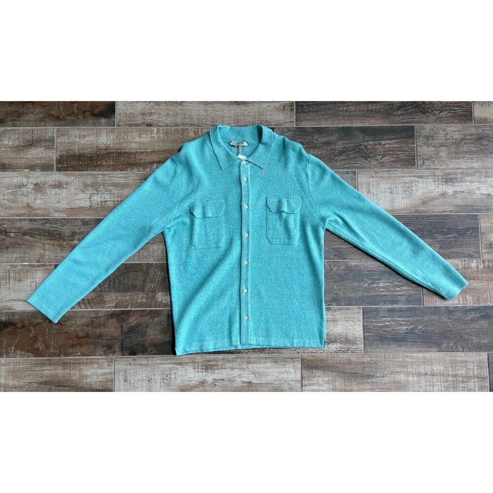 $1,895 NWT Fioroni Cashmere Shirt Jacket Teal Overshirt 2 Pocket Luxury 50(M)